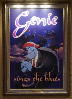 A poster of the Genie from Aladdin in a fictitious movie called Genie Sings the Blues.  Located at the entranceway of Mickey's Philharmagic show in Magic Kingdom Disney World.